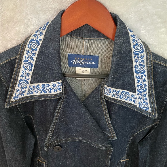Express Bleus Denim Nautical Jacket Dbl Breasted 3/4 Length 100% Cotton - Picture 4 of 11